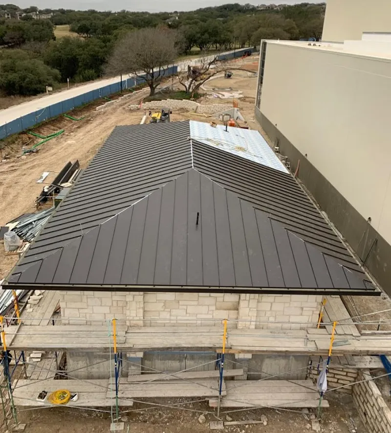 Metal roof new construction with scaffolding in Sumpter
